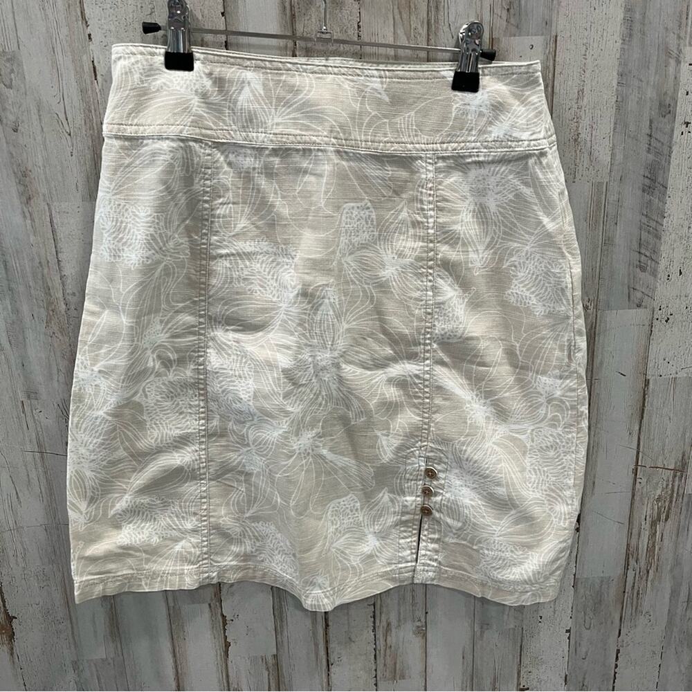 Royal Robbins‎ Tan Floral Knee Length Skirt Buttons Organic Cotton Blend